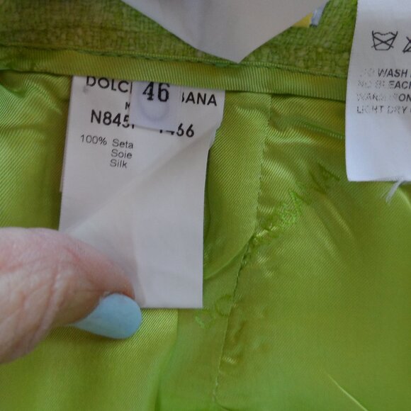 Dolce&Gabbana Light Green Tweed Textured 100% Silk Skirt Suit Size IT 46 - US 10 - Picture 15 of 16